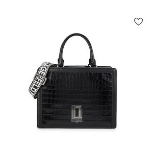 Karl Lagerfeld Black Leather Simone Alligator-Embossed Top Handle Bag
